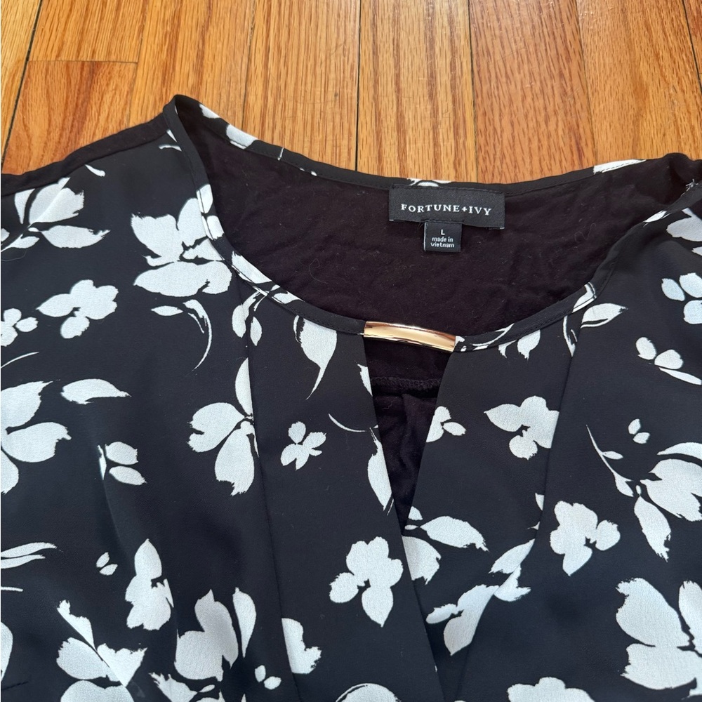 Fortune + Ivy Black and White Floral Blouse